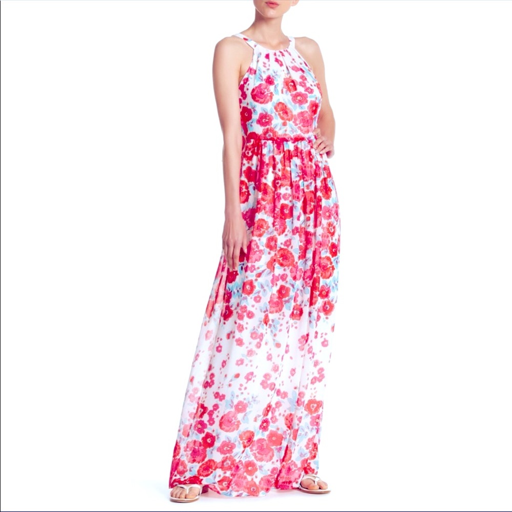 Eliza J white red floral maxi dress gown wedding guest dress size 4 small